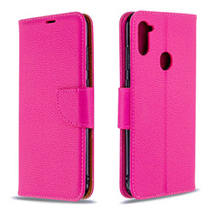 Leather Case Stands Flip Cover Holder B06F for Samsung Galaxy M11 Hot Pink