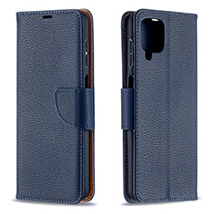 Leather Case Stands Flip Cover Holder B06F for Samsung Galaxy M12 Blue