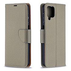 Leather Case Stands Flip Cover Holder B06F for Samsung Galaxy M12 Gray