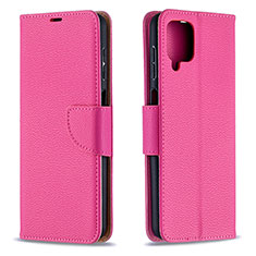 Leather Case Stands Flip Cover Holder B06F for Samsung Galaxy M12 Hot Pink