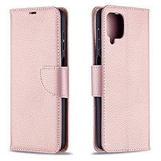 Leather Case Stands Flip Cover Holder B06F for Samsung Galaxy M12 Rose Gold