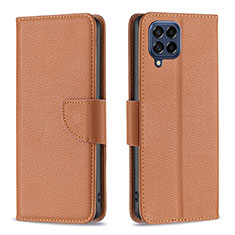 Leather Case Stands Flip Cover Holder B06F for Samsung Galaxy M53 5G Brown