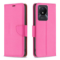 Leather Case Stands Flip Cover Holder B06F for Vivo Y02 Hot Pink