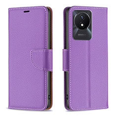Leather Case Stands Flip Cover Holder B06F for Vivo Y02 Purple