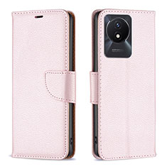 Leather Case Stands Flip Cover Holder B06F for Vivo Y02t Rose Gold