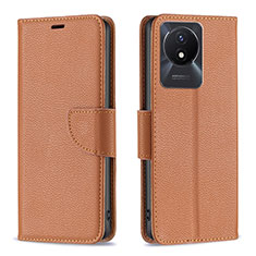 Leather Case Stands Flip Cover Holder B06F for Vivo Y11 (2023) Brown