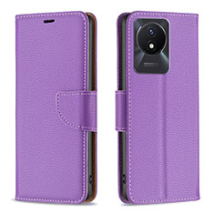 Leather Case Stands Flip Cover Holder B06F for Vivo Y11 (2023) Purple