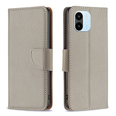 Leather Case Stands Flip Cover Holder B06F for Xiaomi Poco C50 Gray