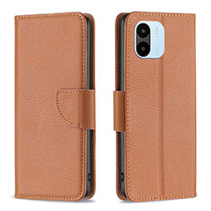 Leather Case Stands Flip Cover Holder B06F for Xiaomi Poco C51 Brown