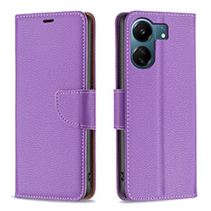 Leather Case Stands Flip Cover Holder B06F for Xiaomi Poco C65 Purple