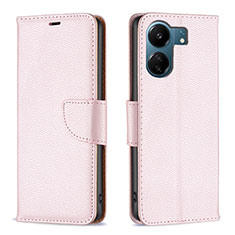 Leather Case Stands Flip Cover Holder B06F for Xiaomi Poco C65 Rose Gold