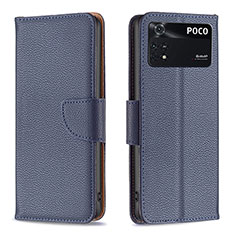 Leather Case Stands Flip Cover Holder B06F for Xiaomi Poco M4 Pro 4G Blue