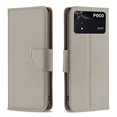 Leather Case Stands Flip Cover Holder B06F for Xiaomi Poco M4 Pro 4G Gray