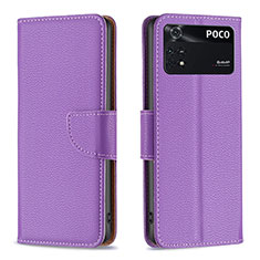 Leather Case Stands Flip Cover Holder B06F for Xiaomi Poco M4 Pro 4G Purple