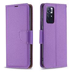 Leather Case Stands Flip Cover Holder B06F for Xiaomi Poco M4 Pro 5G Purple