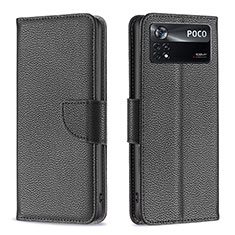 Leather Case Stands Flip Cover Holder B06F for Xiaomi Poco X4 Pro 5G Black