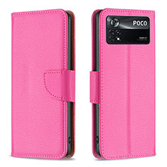 Leather Case Stands Flip Cover Holder B06F for Xiaomi Poco X4 Pro 5G Hot Pink