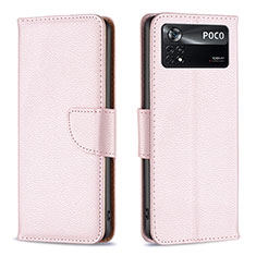 Leather Case Stands Flip Cover Holder B06F for Xiaomi Poco X4 Pro 5G Rose Gold