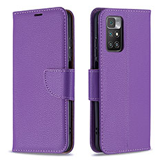 Leather Case Stands Flip Cover Holder B06F for Xiaomi Redmi 10 (2022) Purple