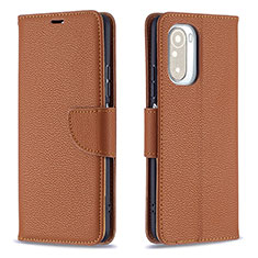 Leather Case Stands Flip Cover Holder B06F for Xiaomi Redmi K40 5G Brown