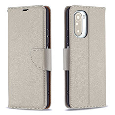 Leather Case Stands Flip Cover Holder B06F for Xiaomi Redmi K40 5G Gray