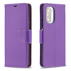 Leather Case Stands Flip Cover Holder B06F for Xiaomi Redmi K40 Pro 5G Purple