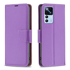 Leather Case Stands Flip Cover Holder B06F for Xiaomi Redmi K50 Ultra 5G Purple