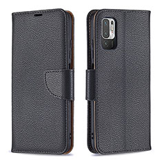 Leather Case Stands Flip Cover Holder B06F for Xiaomi Redmi Note 10 5G Black