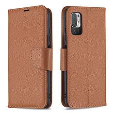 Leather Case Stands Flip Cover Holder B06F for Xiaomi Redmi Note 10 5G Brown