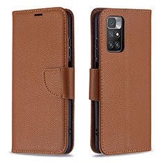 Leather Case Stands Flip Cover Holder B06F for Xiaomi Redmi Note 11 4G (2021) Brown