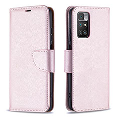 Leather Case Stands Flip Cover Holder B06F for Xiaomi Redmi Note 11 4G (2021) Rose Gold