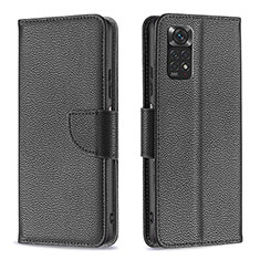 Leather Case Stands Flip Cover Holder B06F for Xiaomi Redmi Note 11 4G (2022) Black