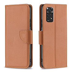 Leather Case Stands Flip Cover Holder B06F for Xiaomi Redmi Note 11 4G (2022) Brown