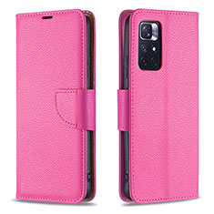 Leather Case Stands Flip Cover Holder B06F for Xiaomi Redmi Note 11 5G Hot Pink