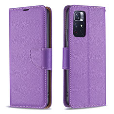 Leather Case Stands Flip Cover Holder B06F for Xiaomi Redmi Note 11 5G Purple