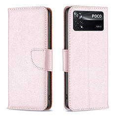 Leather Case Stands Flip Cover Holder B06F for Xiaomi Redmi Note 11E Pro 5G Rose Gold