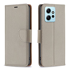 Leather Case Stands Flip Cover Holder B06F for Xiaomi Redmi Note 12 4G Gray