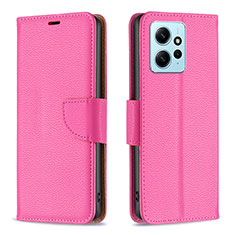 Leather Case Stands Flip Cover Holder B06F for Xiaomi Redmi Note 12 4G Hot Pink