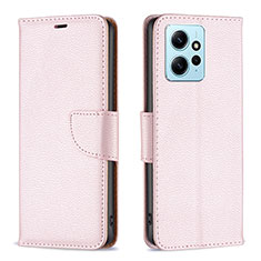 Leather Case Stands Flip Cover Holder B06F for Xiaomi Redmi Note 12 4G Rose Gold