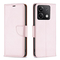 Leather Case Stands Flip Cover Holder B06F for Xiaomi Redmi Note 13 5G Rose Gold