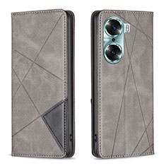 Leather Case Stands Flip Cover Holder B07F for Huawei Honor 60 5G Gray