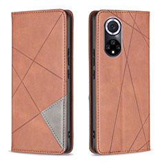 Leather Case Stands Flip Cover Holder B07F for Huawei Nova 9 Brown