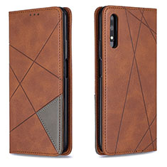 Leather Case Stands Flip Cover Holder B07F for Huawei P Smart Z (2019) Brown