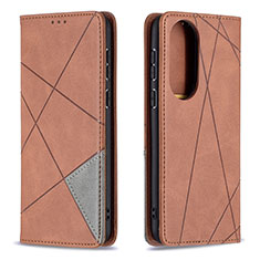 Leather Case Stands Flip Cover Holder B07F for Huawei P50 Pro Brown