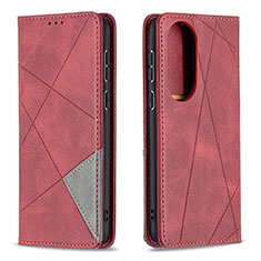 Leather Case Stands Flip Cover Holder B07F for Huawei P50 Pro Red