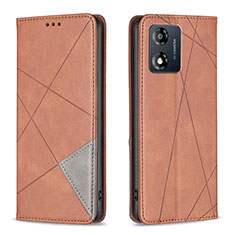 Leather Case Stands Flip Cover Holder B07F for Motorola Moto E13 Brown