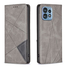 Leather Case Stands Flip Cover Holder B07F for Motorola Moto Edge Plus (2023) 5G Gray