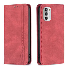 Leather Case Stands Flip Cover Holder B07F for Motorola MOTO G52 Red