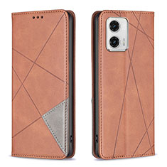 Leather Case Stands Flip Cover Holder B07F for Motorola Moto G73 5G Brown