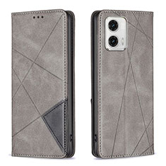 Leather Case Stands Flip Cover Holder B07F for Motorola Moto G73 5G Gray